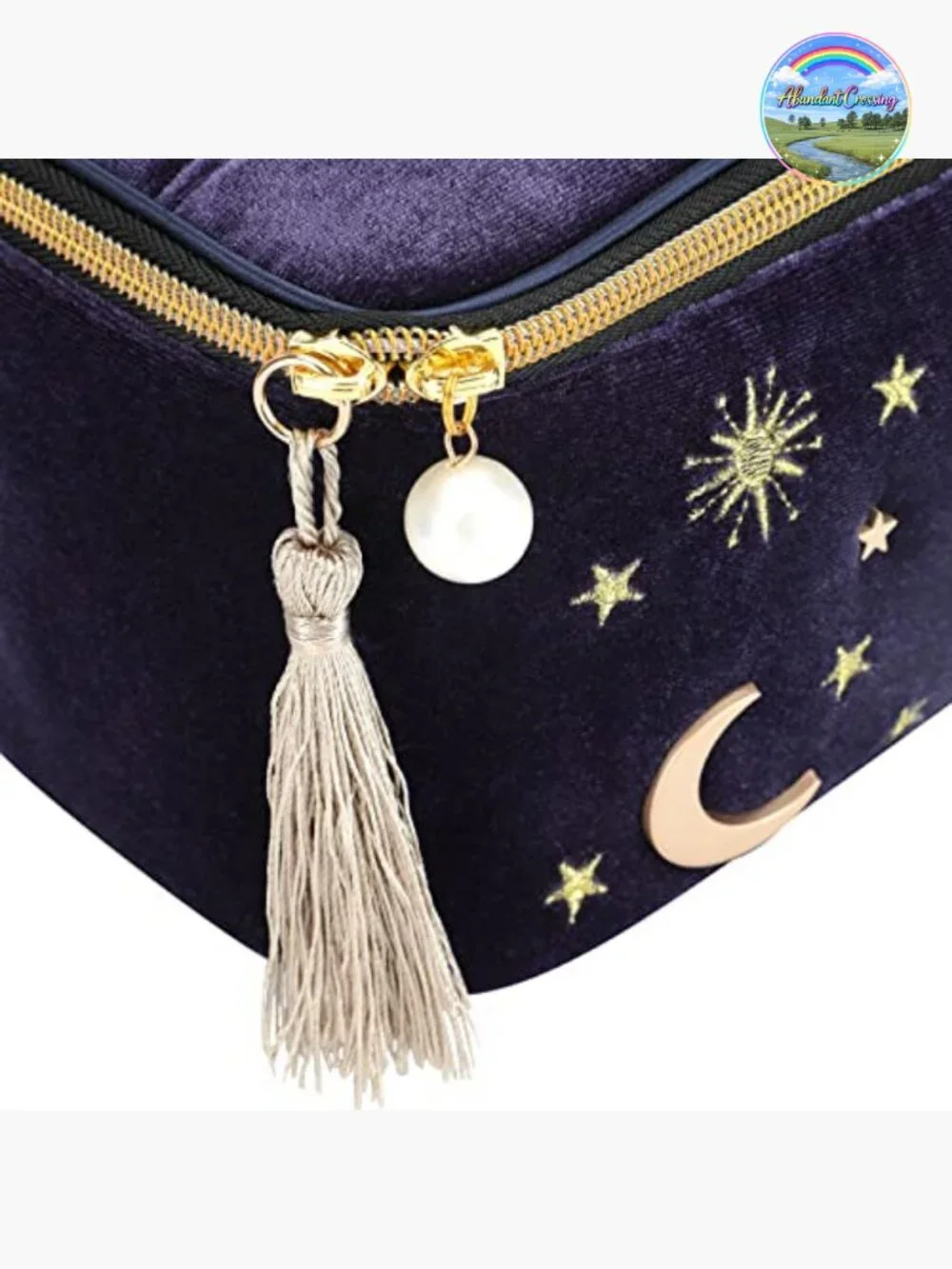 Starry Velvet Cosmetic Bag with Tassels Pearl Zipper